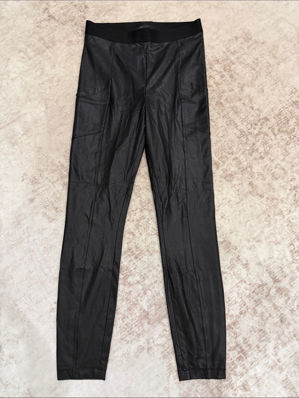 BCBGMaxAzria Black Faux-Leather Leggings with side pockets